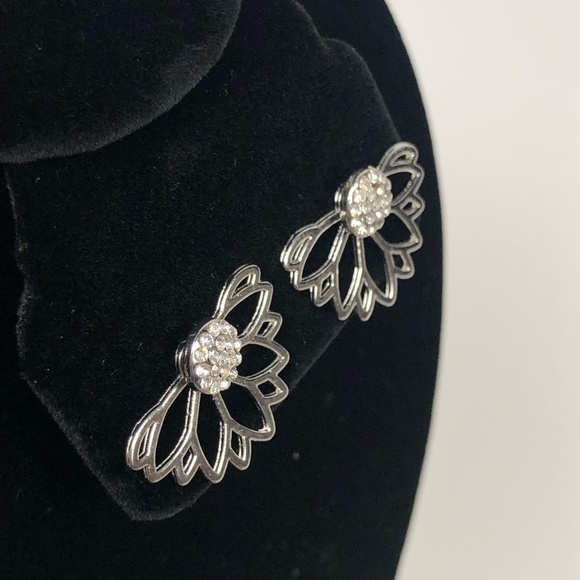 Lotus Flower Earrings with Clear Rhinestones - Picture 3 of 8